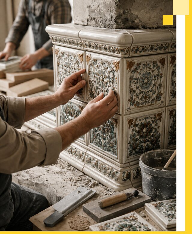 Изразцовые камины под ключ в Алексеевке: проект и монтаж