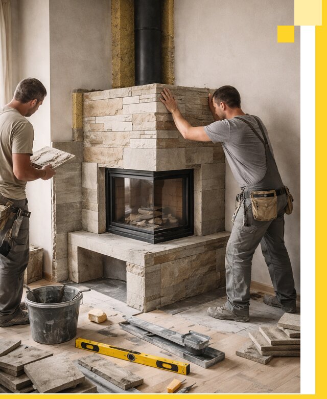 Угловые камины под ключ проект, монтаж и отделка в Алексеевке