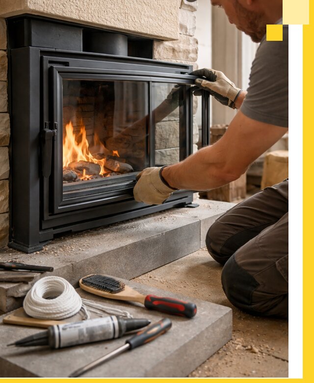 Производство, монтаж и доставка каминов со стеклом в Алексеевке