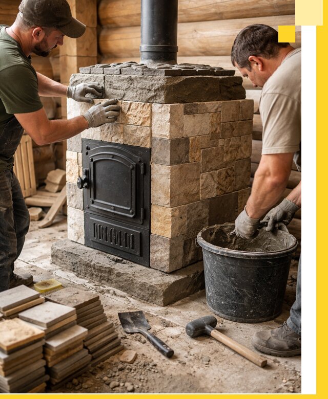 Облицовка банной печи под ключ в Алексеевке: камень и плитка