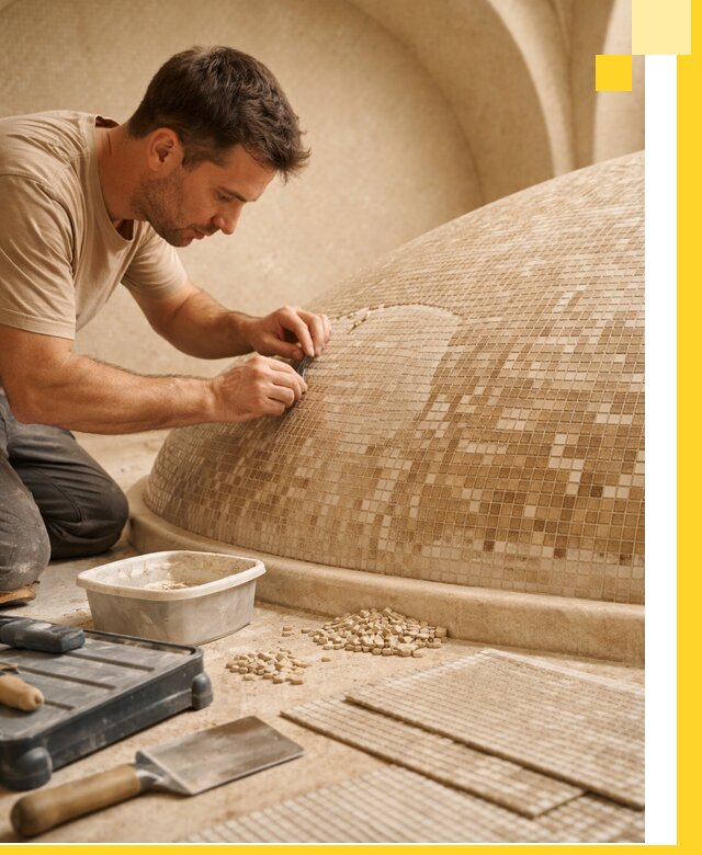 Профессиональная укладка мозаики для хамама под ключ в Алексеевке